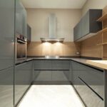 کابینت مدرن طوسی و چوب، دکوراسیون ماندگار آشپزخانه