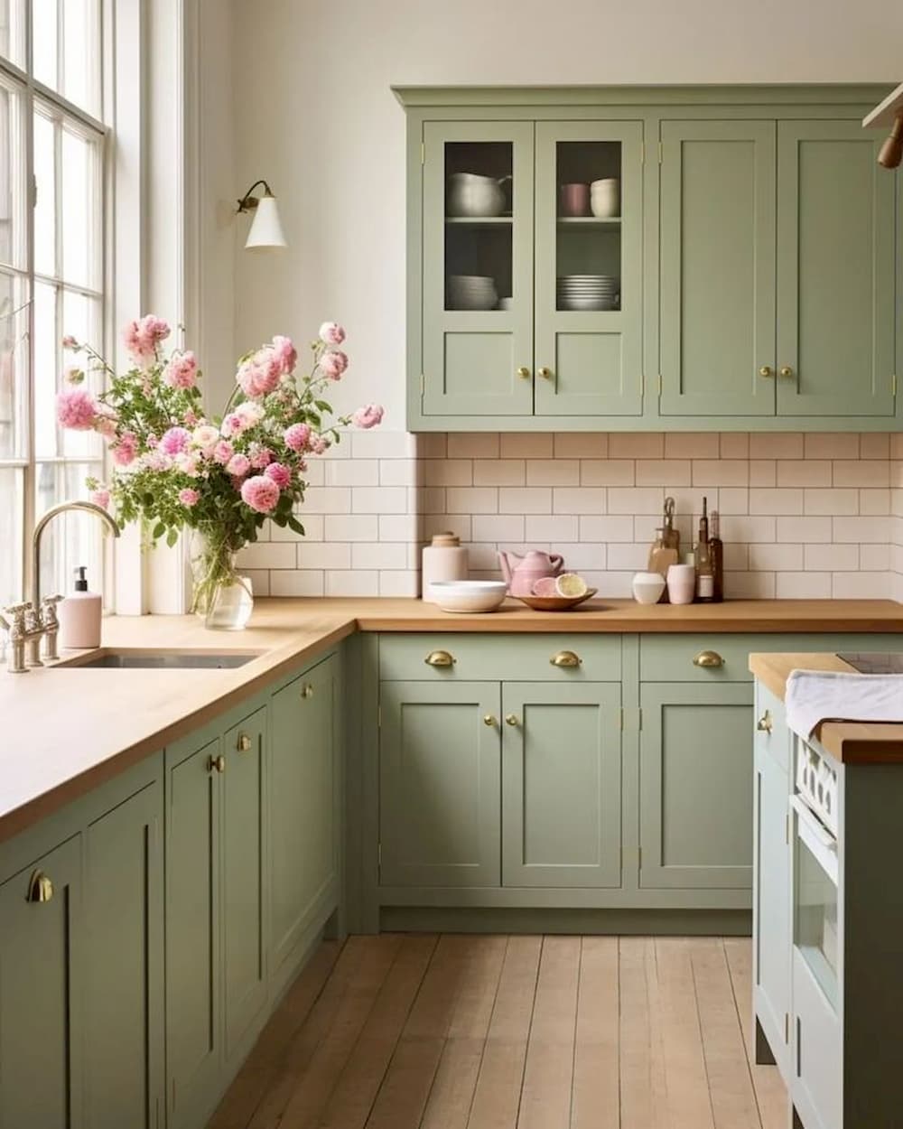 کابینت سبز پاستلی در چیدمان آشپزخانه