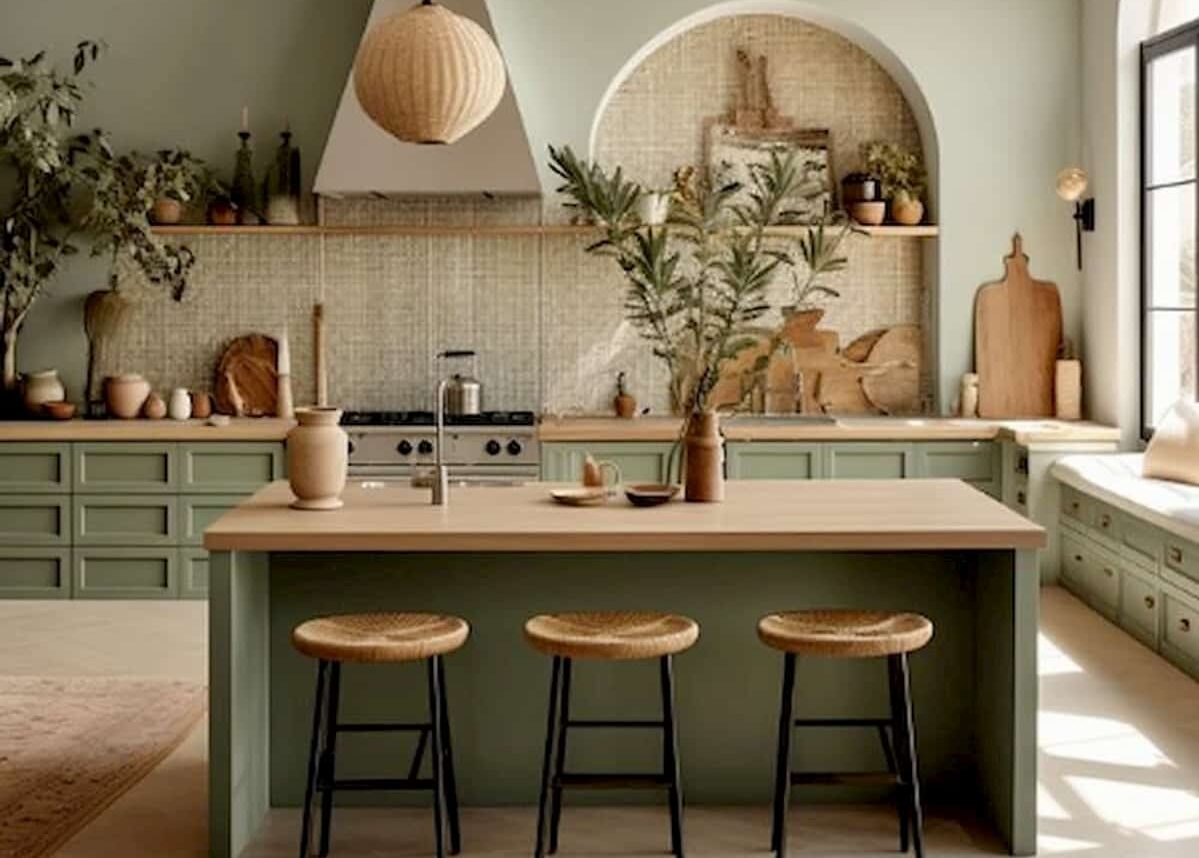 تاثیر کابینت نئوکلاسیک سبز در چیدمان آشپزخانه