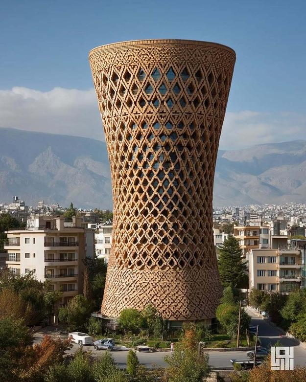 معماری پارامتریک، ساختار دیاگرید با آجر؛ ساختمانی در تهران به کمک AI