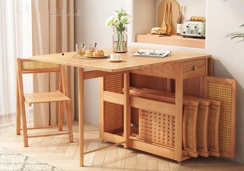 میز غذاخوری کم‌جا شبیه آکاردئون، مخصوص خانه‌های کوچک