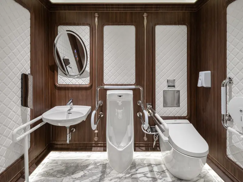 طراحی و دکوراسیون یک توالت در چین که صدای پیانو می‌دهد