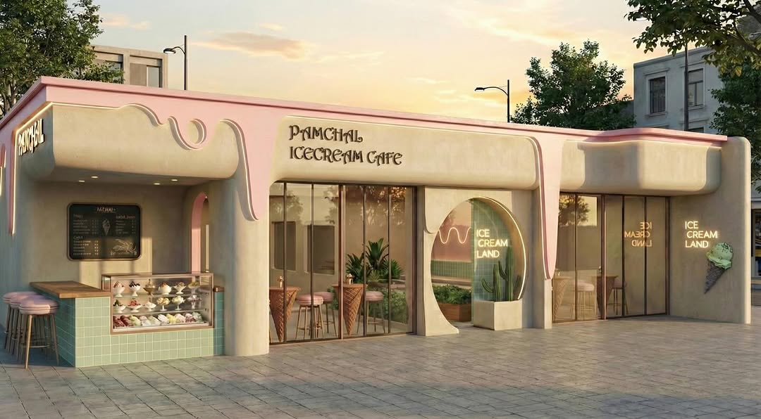 ساختمان یک بستنی‌فروشی که خودش هم کاملا شبیه بستنی است