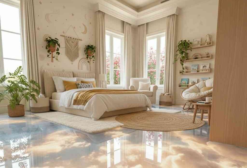 کفپوشی به شکل ابر که اتاق کودک را شبیه یک رویا می‌کند